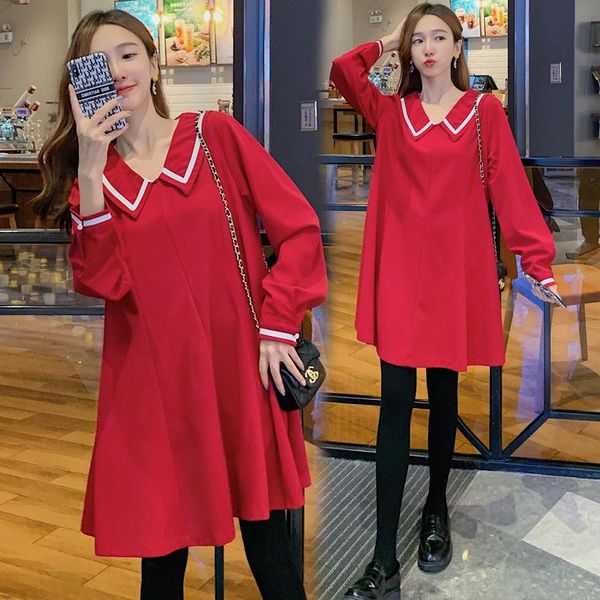 

maternity dresses 0809# dress spring autumn long sleeve easy matching loose stylish for pregnant women mom, White