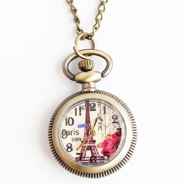 

pocket watches (3118)victorian style paris eiffel single case hanger watch necklace , dia 2.7cm. 12 pcs/lot, Slivery;golden