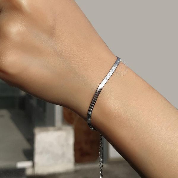 

3/4mm snake bracelet for women gold silver color stainless steel herringbone bangles bohemian chain jewelry gifts ldb320 link,, Black