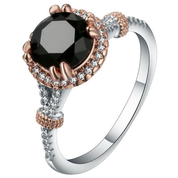 

wedding rings fashion black cubic zirconia claw bead designer ladies engagement ring white gold filled women bands finger, Slivery;golden