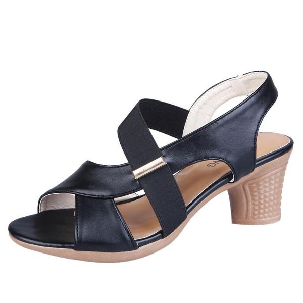 

women sandals solid color pu leather shoes casual style high heel summer fashion 031112, Black