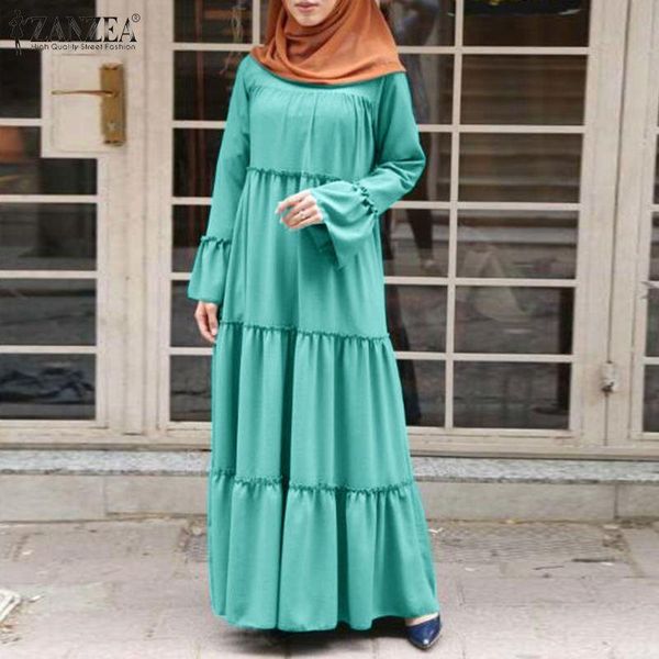 

casual dresses fashion patchwork vestidos women's autumn sundress zanzea 2021 long sleeve jilbab abaya robe female muslim ruffle dress, Black;gray