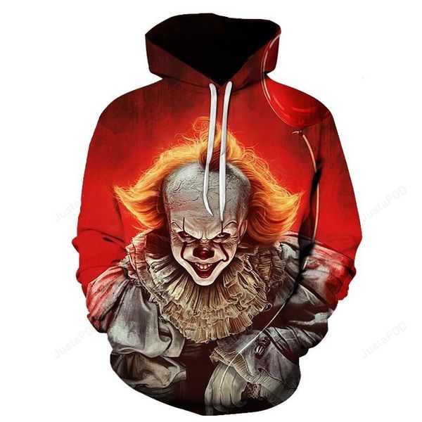 

halloween men's 3d printing demon pattern hoodie visual impact horror clown punk gothic party round neck high-quality american sweatshi, Black
