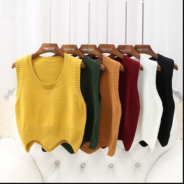 

fashion vest solid colors women sweaters knit o neck sleeveless short pullover autumn wavy edge warm, White;black