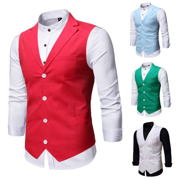 

solid business men vest brand wedding smart casual vests for men slim gentleman mens dress vests single button pocket gilet 210524, Black;white