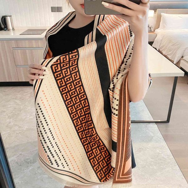 

70% off design scarf 2021 autumn and winter new letter dot color matching women's jacquard decorative shawl jacquard bib tbx2, Blue;gray