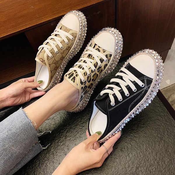 

semi-drag canvas shoes for women 2021. half sole students flat with matching women. casual slippers, Black