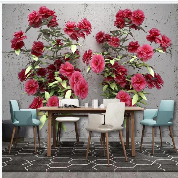 

customized 3d murals wallpaper for living room pink flowers background wall