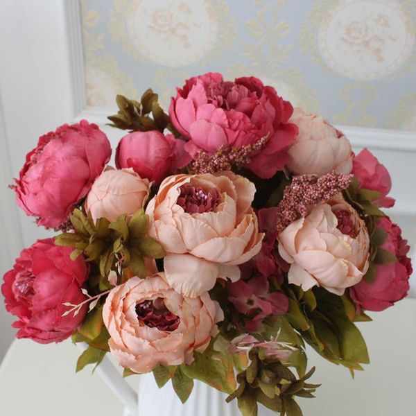 

decorative flowers & wreaths artificial rose pink silk peony bouquet vivid fake for home indoor wedding decoration