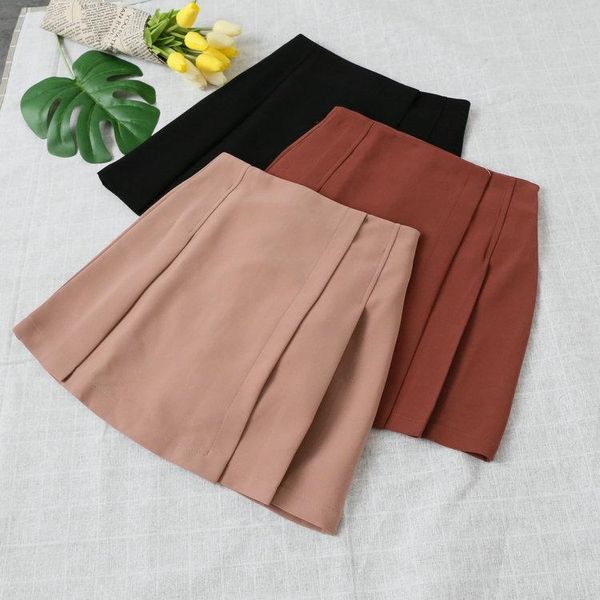 

skirts black korean short skirt women pleated a-line high waist solid color harajuku streetwear jupe femme faldas mujer moda 2021