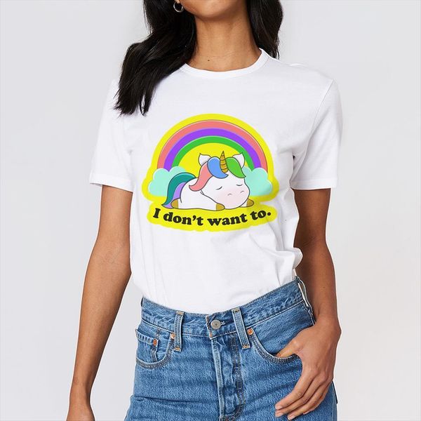 

unicorn i dont want women to print lip base o neck rainbow tees funny girls, White