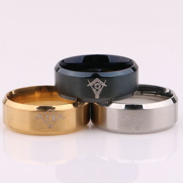 

stainless steel men's electroplated black matte masonic ring, Silver
