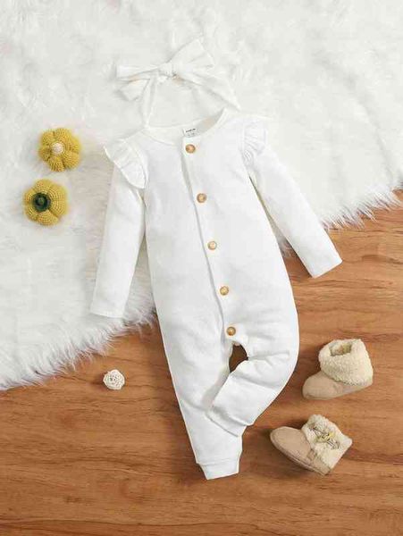 

baby ruffle trim single breasted jumpsuit she, Blue