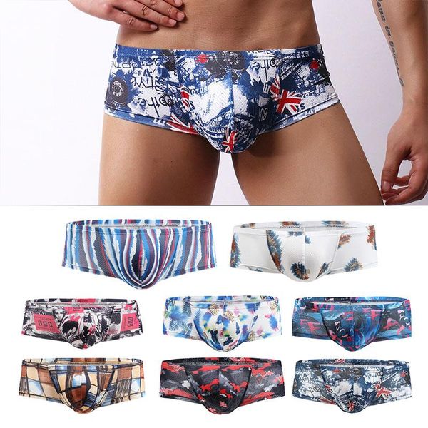 

underpants boxer mens underwear men low waist print boxers panties breathable shorts u pouch bikini gay, Black;white
