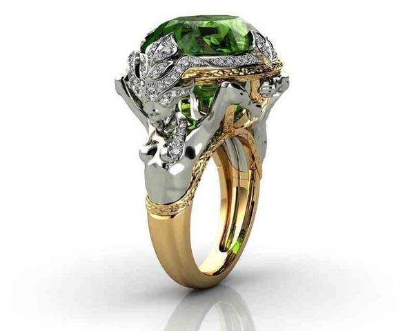 

14k yellow gold color emerald gemstone ring for women fine anillos de anel bijoux femme jewellery bizuteria jade, Silver