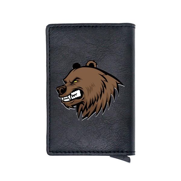 

card holders black bear design digital printing pu leather holder wallet men women mini short purse gift, Brown;gray