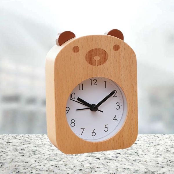 

beech table clock bear pattern mute alarm creative mechanical for student worker without battery desk & clocks
