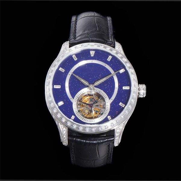 TW 1663406 Montre de Luxe Diamond Watch 43mm 978 Ручная машина Tourbillon Machine Machine Steel Case Кожаные часы Механические часы Наручные часы