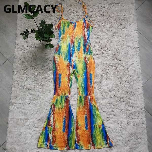 

women abstract printed jumpsuit spaghetti strap flare long pants overaalls jumpsuit 210702, Black;white