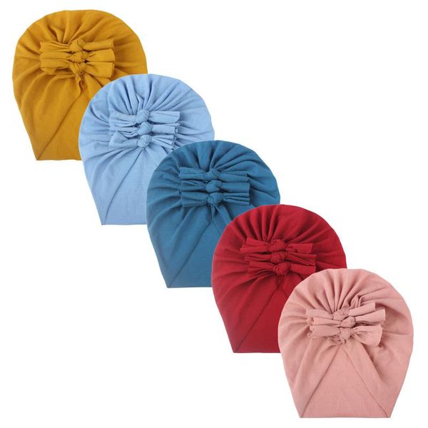 

caps & hats solid color baby cotton blend beanies cute bowknot turban sweet soft 0-3t elastic cap for born boys girls headwraps, Yellow
