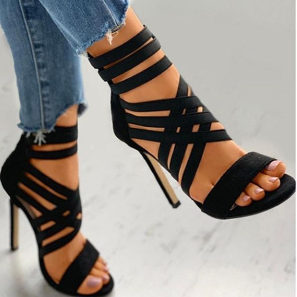 

sandals high-heel hollow 2021 summer fashion suede thin all-match, Black