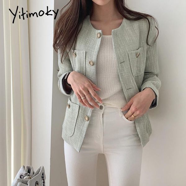 

women's jackets yitimoky green korean coats women clothes colorblock plus size long sleeve cotton button up pockets o-neck straight jac, Black;brown