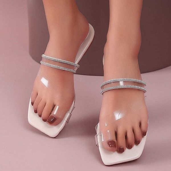 

rimocy shiny crystal strap beach slippers women summer transparent pvc clip toe gladiator sandals woman outdoor flat slides 210528, Black