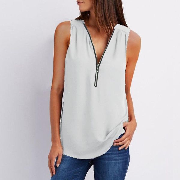 

women's t-shirt sleeveless chiffon vest women summer fashion v-neck white colorful loose zipper and t-shirts basic streetwear