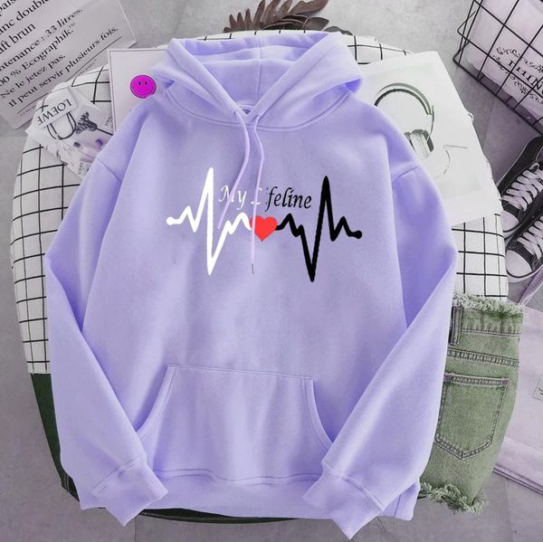 

women's hoodies & sweatshirts hoodie heartbeat my lifeline casual long sleeve ulzzang korean harajuku preppy style heart mujer hooded s, Black