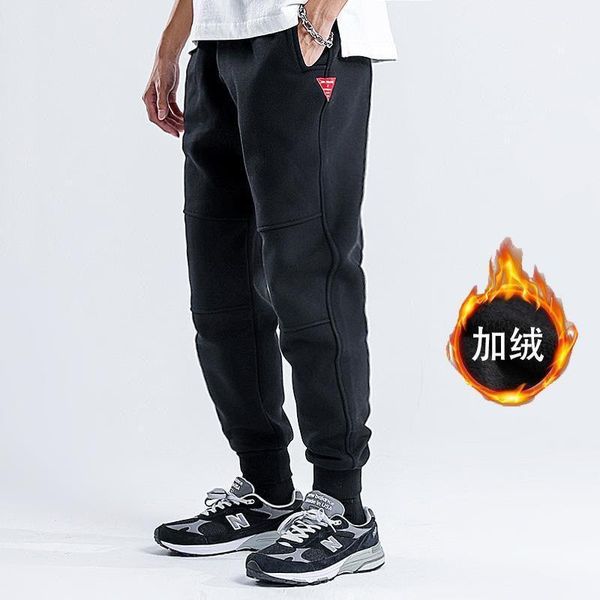 

autumn and winter plush thickened mens sports pants solid color cotton casual necking warm fahion loose leggings plus 5xl men's, Black