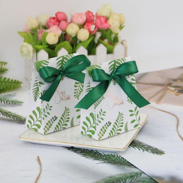 

gift wrap 50pcs green leaves candy box wedding favors paper bag packaging birthday decor with ribbon