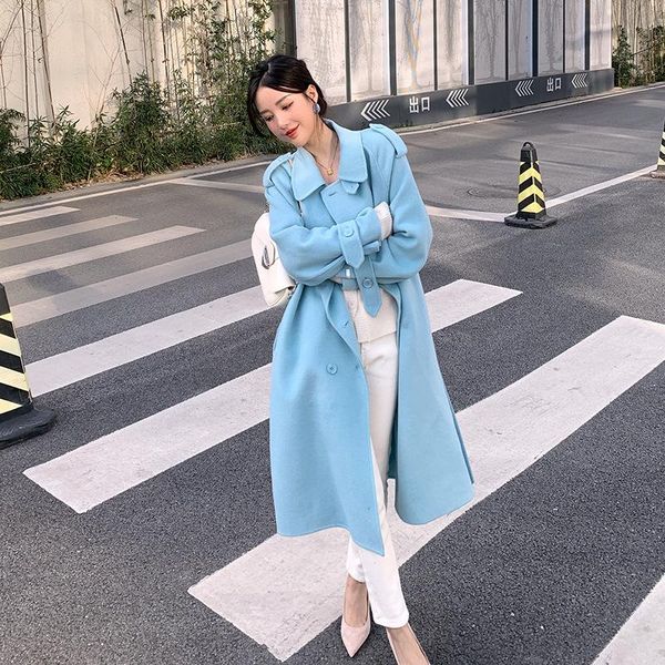 

women's wool & blends "tinlu" 20 winter korean high-end temperament lengthened double-sided overcoat woolen female, Black