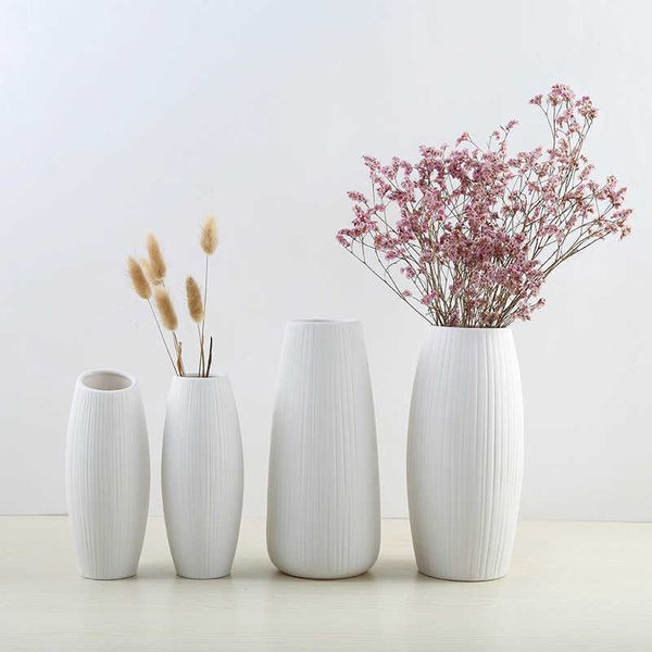 Vaso Decor Europeo Semplice Vaso in ceramica bianca Disposizione dei fiori per la casa nordica Vasi moderni Decorazioni per il soggiorno della casa creativa 210623