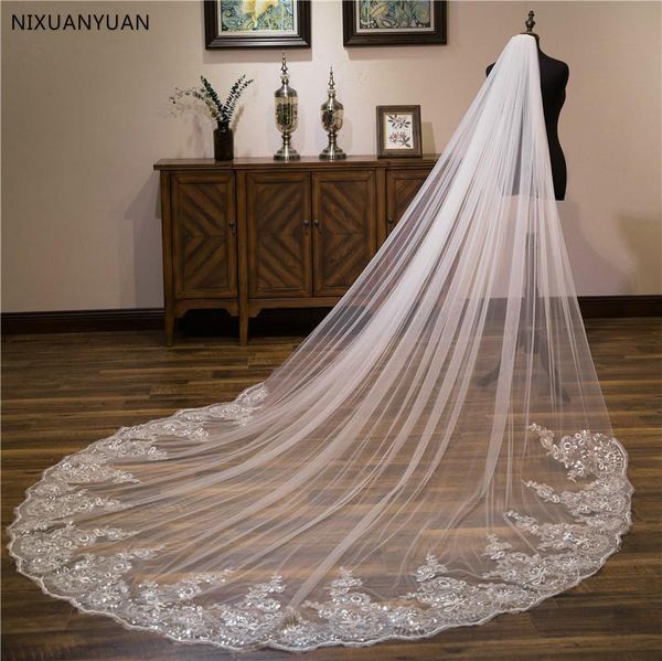

bridal veils wholesale white ivory 2021 elegant lace appliques 3m long width veil for wedding with comb, Black