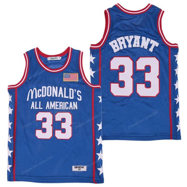 Custom Bryant # 33 All American Basketball Jersey McDonald's Sewn White Blue S-4XL Qualsiasi nome e numero Alta qualità