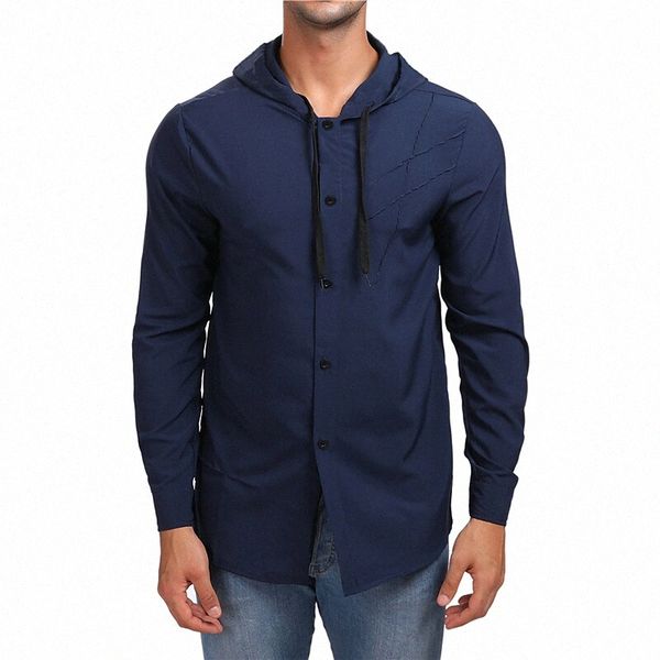 

men's shirt solid colored hooded patchwork white black red t6ey#