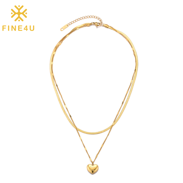 

pendant necklaces fine4u n901 boho layered snake flat chain necklace gold color love heart initial jewelry for women, Silver