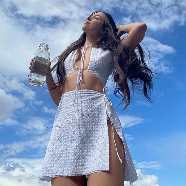 

casual dresses bevenccel hollow out embroidered ladies two piece anjamanor high slit streetwear set summer women's dress 2011, Black;gray