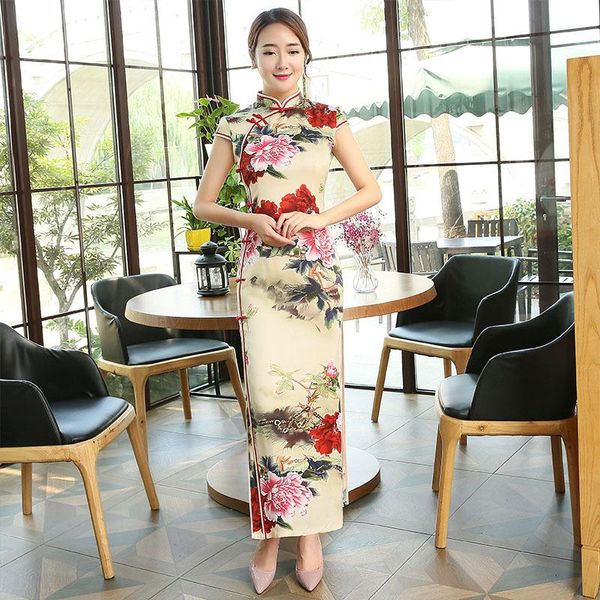 

ethnic clothing large size 3xl 4xl rayon cheongsam maxi female qipao wedding party dress gown classic chinese mandarin collar vestidos, Red