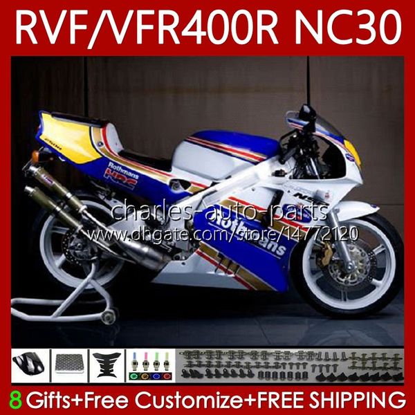 Kit carrosserie pour HONDA RVF400R VFR400 R NC30 V4 VFR400R 89-93 79No.44 RVF VFR 400 RVF400 R 400RR 89 90 91 92 93 Rothmans Bleu VFR400RR VFR 400R 1989 1990 1991 1992 199 3 Carénage