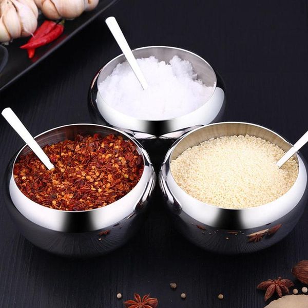 

storage bottles & jars stainless steel sugar salt bowl kitchen seasoning pot container with lid spoon fashion