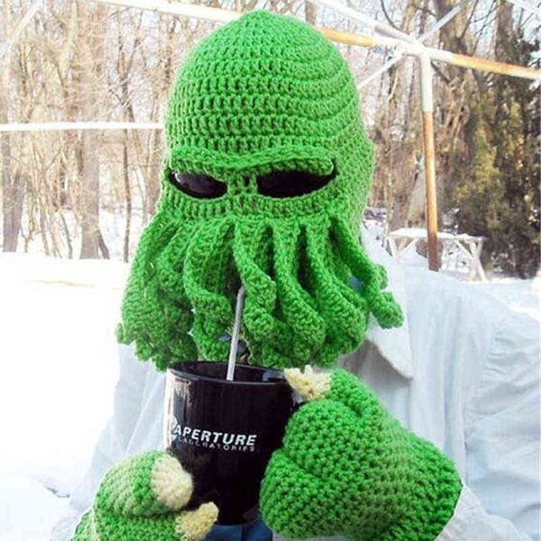

2020 novelty funny party ocs beard hat animal cthulu crocheted tentacle knit wind mask ski cap halloween hats y21111, Blue;gray