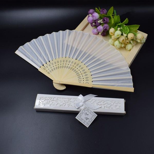 

party favor [auviderin] 50pcs 20.5cm white wedding fan with names in gift box "thank you" tag