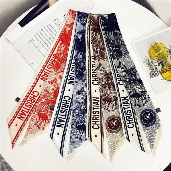 

scarves designer women's autumn spring silk satin female print scarf women luxury shawls air conditioner fashion accessories, Blue;gray