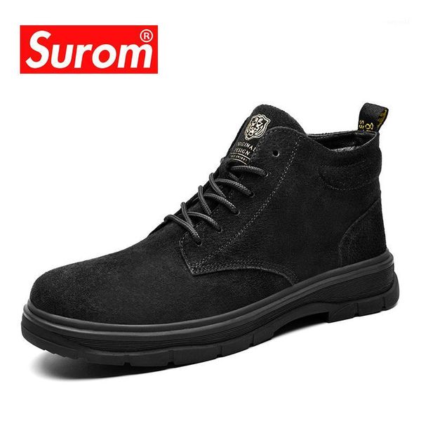 

boots surom thick sole non-slip ankle men pigskin leather shoes autumn fashion men's lace up quality male adult1, Black