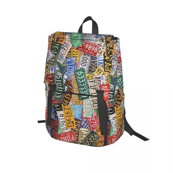 

backpack colorful assorted vintage license plates from all 50 states for girls boys travel rucksackbackpacks school bag