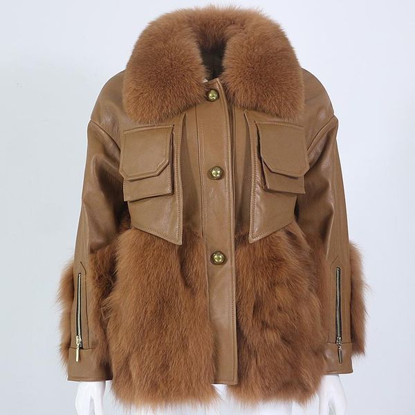 

women's fur & faux menina bonita 2021 real coat winter jacket women natural collar sheepskin leather warm outerwear streetwear, Black