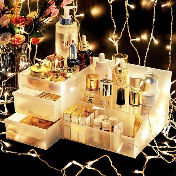 

transparent large capacity drawer makeup organizer jewelry cosmetic storage box skin care dressing table beauty case boxes & bins