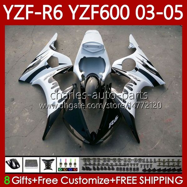 Feedings para Yamaha YZF-R6 YZF600 YZF R 6 600 CC Branco Chamas YZFR6 03 04 05 Bodywork 95NO.103 YZF R6 600CC 2003 2004 2005 Cowling YZF-600 03-05 OEM Body Kit