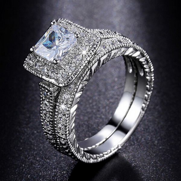 Vecalon Vintage Lovers Lab Diamond Ring Наборы 925 Стерлинговое серебро Bijou Обращающиеся на обручальные кольца для женщин Bridal Charm Jewelry Подарок